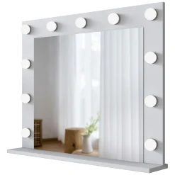 Specchio Bianco con Mensola e Lampadine Forma Rettangolare 90x72h cm, Tipologia da Parete - Storo