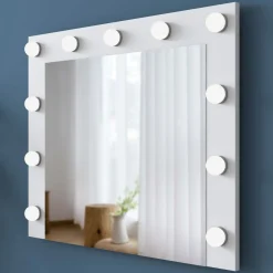 Specchio Bianco con Mensola e Lampadine Forma Rettangolare 90x72h cm, Tipologia da Parete - Storo