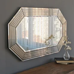 Specchio Marrone Bronzo Trasparente Dettagli Geometrici Forma Ovale 100x60h cm, Colore Struttura Trasparente - Onzo