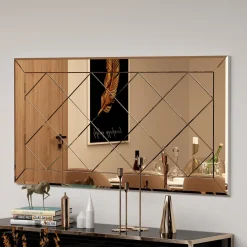 Specchio Marrone Bronzo Trasparente Dettagli Geometrici Forma Rettangolare 60x120h cm, Colore Struttura Trasparente - Sormano