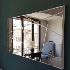 Specchio Marrone Bronzo Trasparente Dettagli Geometrici Forma Rettangolare 62x130h cm, Colore Struttura Trasparente - Salve