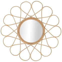Specchio Marrone Trasparente Finiture in Rattan Forma Rotondo 66x66h cm, Tipologia a Parete - Bavasi