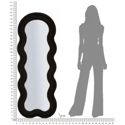 Specchio Nero Trasparente Cornice Ondulata Tessuto Teddy Forma Rettangolare 60x160h cm, Tipologia a Parete - Marylin