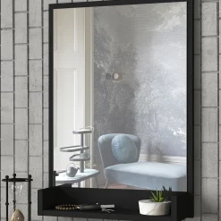 Specchio Nero Trasparente Mensola Inclusa Forma Rettangolare 45x75h cm, Tipologia a Parete - Ticineto
