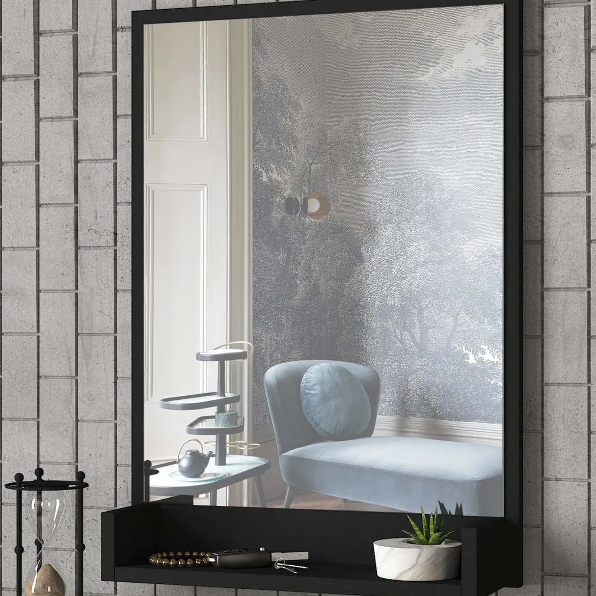 Specchio Nero Trasparente Mensola Inclusa Forma Rettangolare 45x75h cm, Tipologia a Parete - Ticineto