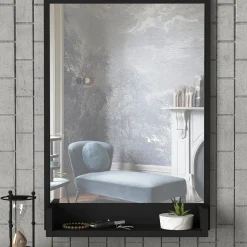 Specchio Nero Trasparente Mensola Inclusa Forma Rettangolare 45x75h cm, Tipologia a Parete - Ticineto