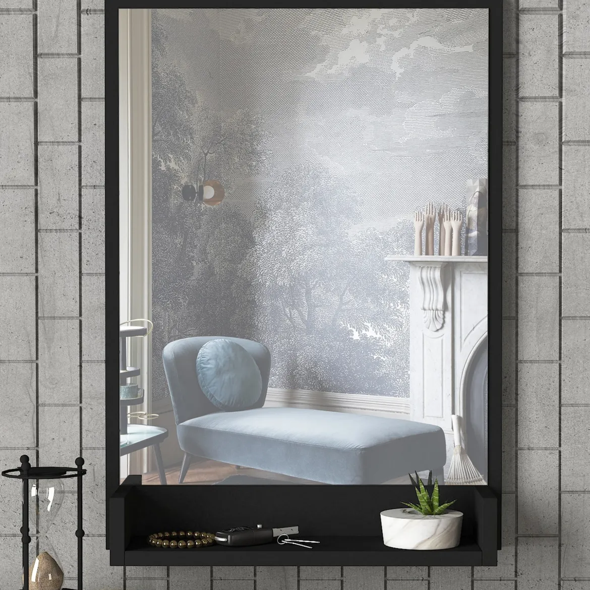 Specchio Nero Trasparente Mensola Inclusa Forma Rettangolare 45x75h cm, Tipologia a Parete - Ticineto