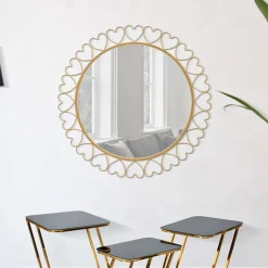 Specchio oro Trasparente Cornice con Cuori Forma Rotondo 80x80h cm, Tipologia a Parete - Fatatoza