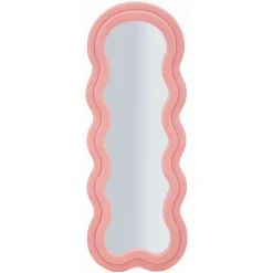 Specchio Rosa Trasparente Cornice Ondulata Tessuto Teddy Forma Rettangolare 60x160h cm, Tipologia a Parete - Marylin