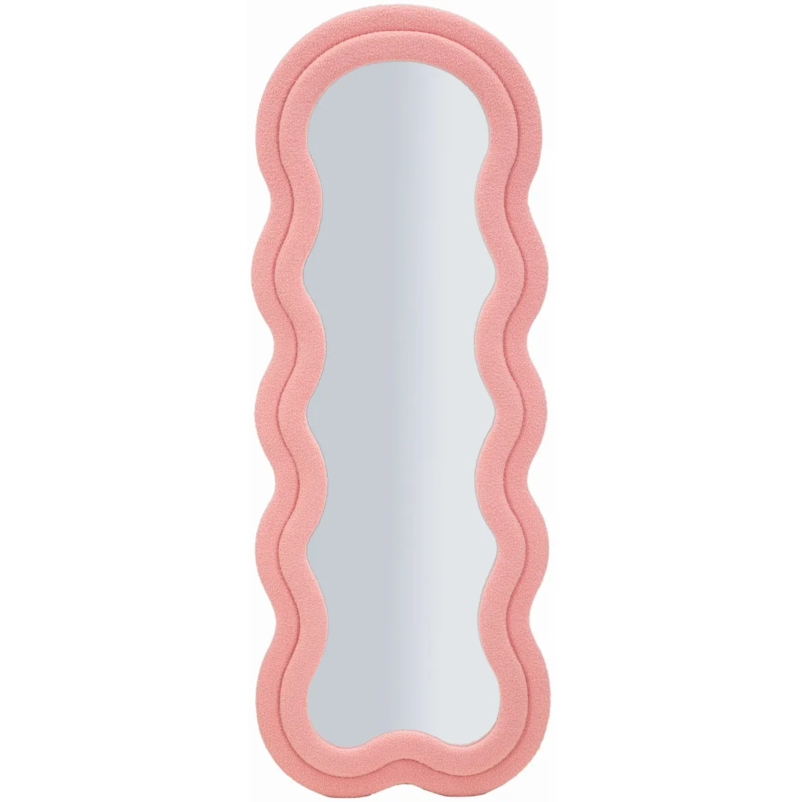 Specchio Rosa Trasparente Cornice Ondulata Tessuto Teddy Forma Rettangolare 60x160h cm, Tipologia a Parete - Marylin