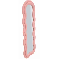 Specchio Rosa Trasparente Cornice Ondulata Tessuto Teddy Forma Rettangolare 60x160h cm, Tipologia a Parete - Marylin