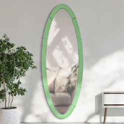 Specchio Verde Trasparente Forma Ovale Tipologia a Parete 55x150h cm, Colore Struttura Trasparente - Trakai
