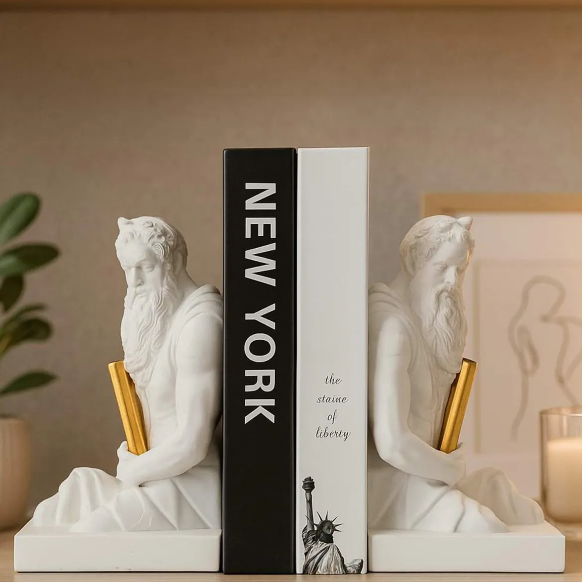 Statua Bianco oro Statua Fermalibro Colore Struttura oro, - Faropa