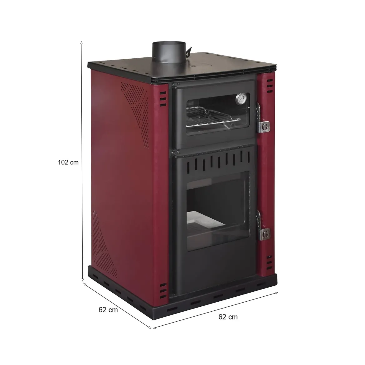 Stufa a legna Aragona, 62x62 h102 cm, Rosso