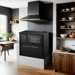 Stufa a legna con cucina integrata nera in metallo 87x51x79h cm - Andalo