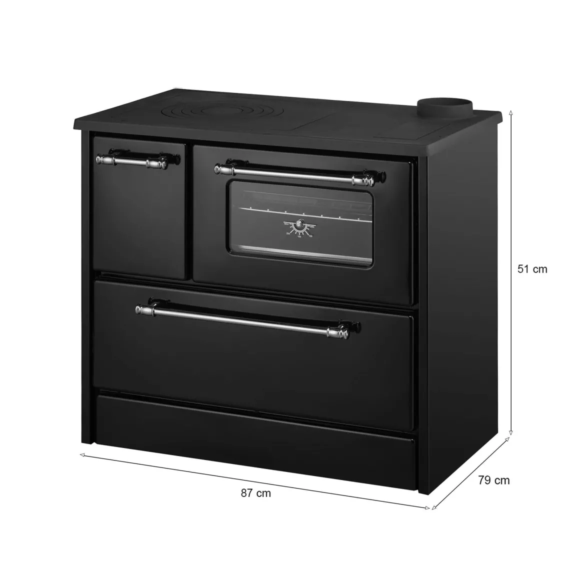 Stufa a legna con cucina integrata nera in metallo 87x51x79h cm - Andalo