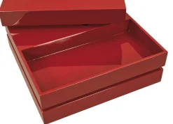 Tavolino con doppio ripiano rotante in MDF laccato rosso lucido