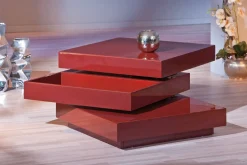 Tavolino con doppio ripiano rotante in MDF laccato rosso lucido