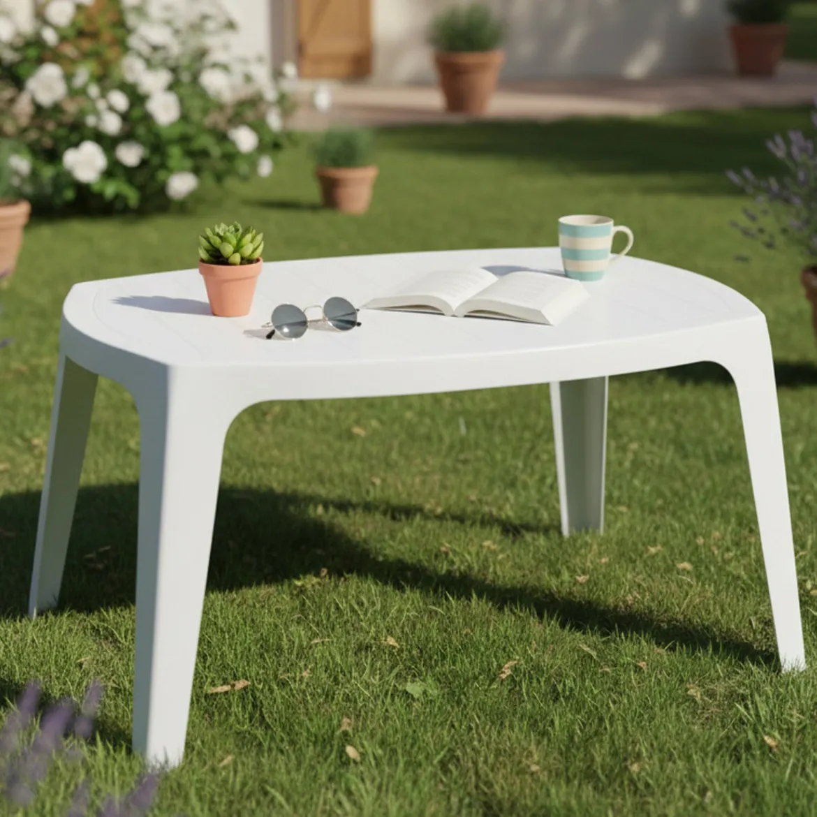 Tavolino da Esterno Bianco 2 Posti Rotondo 46x40x38h cm, Finitura Effetto Liscio Made in Italy - Crudup