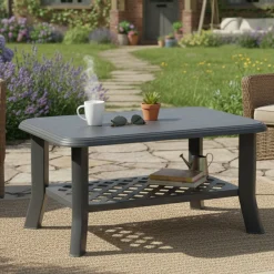 Tavolino da Esterno Nero Antracite 2 Posti 90x60x46h cm, Made in Italy - Ucria