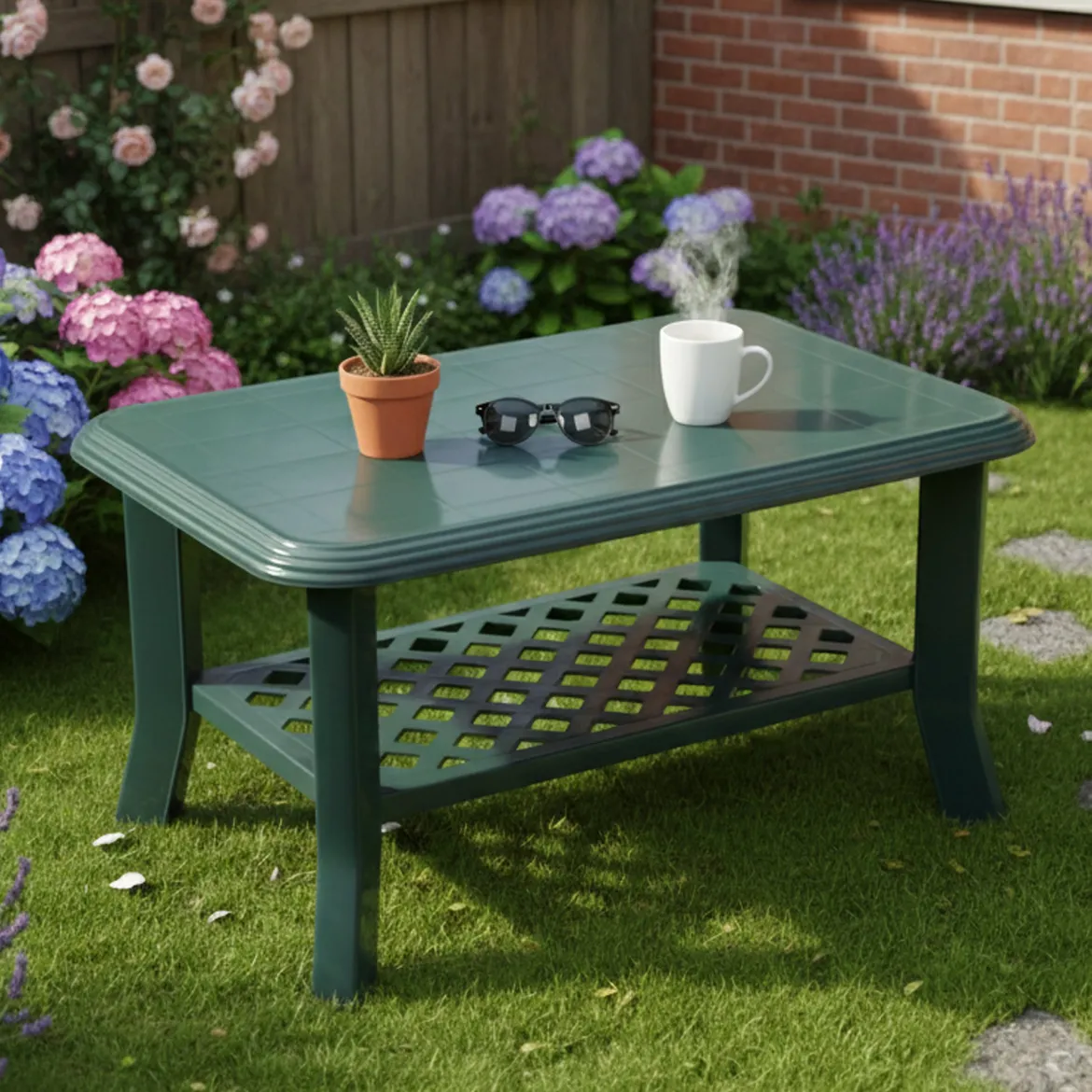 Tavolino da Esterno Verde 2 Posti 90x60x46h cm, Made in Italy - Ucria