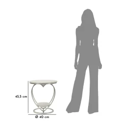 Tavolino da Salotto Argento Bianco Marmo Struttura a Cuore Forma Rotondo 40x40x46h cm, Colore Ripiano Bianco - Masaka