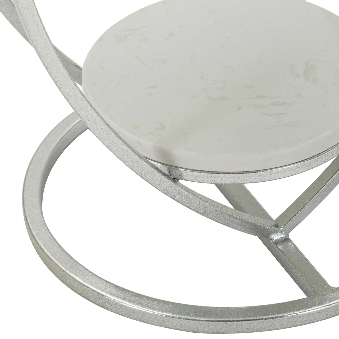 Tavolino da Salotto Argento Bianco Marmo Struttura a Cuore Forma Rotondo 40x40x46h cm, Colore Ripiano Bianco - Masaka