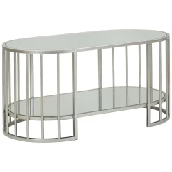 Tavolino da Salotto Argento Trasparente un Vano Forma Ovale 90x50x45h cm, Colore Ripiano Trasparente - Fafa