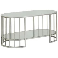 Tavolino da Salotto Argento Trasparente un Vano Forma Ovale 90x50x45h cm, Colore Ripiano Trasparente - Fafa