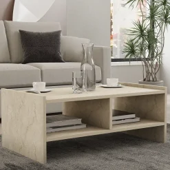 Tavolino da Salotto Beige Marmo 2 Vani Forma Rettangolare 90x50x35h cm, Sfumatura Colore Ripiano Marmo - Oria