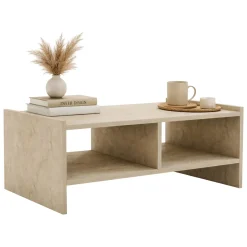 Tavolino da Salotto Beige Marmo 2 Vani Forma Rettangolare 90x50x35h cm, Sfumatura Colore Ripiano Marmo - Oria
