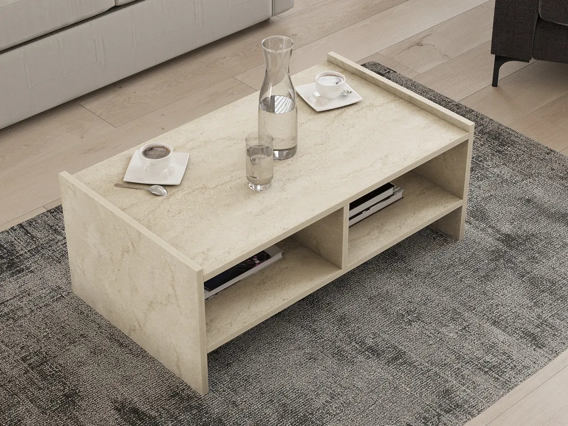 Tavolino da Salotto Beige Marmo 2 Vani Forma Rettangolare 90x50x35h cm, Sfumatura Colore Ripiano Marmo - Oria