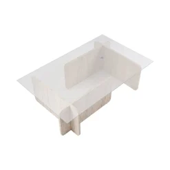 Tavolino da Salotto Beige Marmo Bianco Portariviste Forma Rettangolare 105x65x30h cm, Colore Ripiano Trasparente - Rhysand