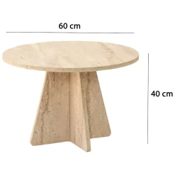 Tavolino da Salotto Beige Marmo Forma Rotondo Materiale Piano in Legno Nobilitato 60x60x40h cm, Colore Ripiano Beige - Armanda