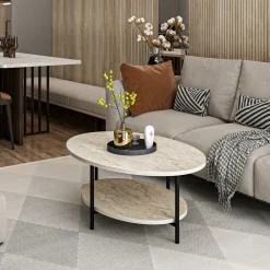 Tavolino da Salotto Beige Marmo un Vano Forma Rettangolare 87x50x32h cm, Sfumatura Colore Ripiano Marmo - Piuro