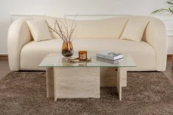 Tavolino da Salotto Beige Portariviste Forma Rettangolare 105x65x40h cm, Materiale Piano in Vetro - Azriel