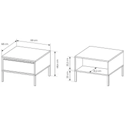Tavolino da Salotto Beige un Cassetto con Piedini 68x48x68h cm, Forma Quadrato - Kasinela