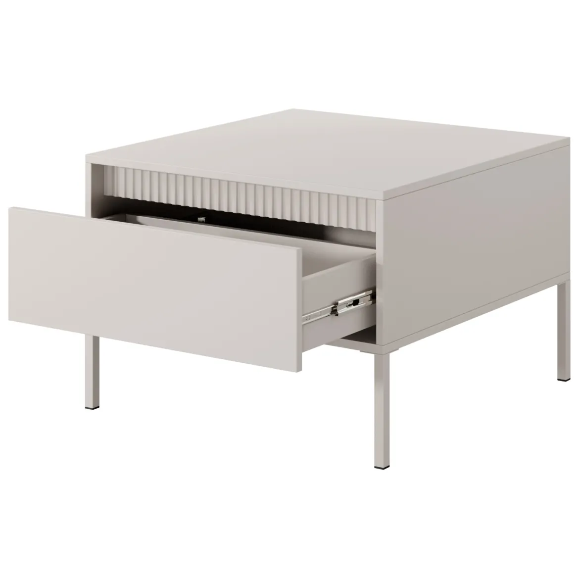 Tavolino da Salotto Beige un Cassetto con Piedini 68x48x68h cm, Forma Quadrato - Kasinela
