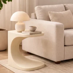Tavolino da Salotto Bianco Crema Adatto per Indoor/outdoor Forma Rettangolare 44x54x44h cm, Colore Ripiano Bianco - Bagan