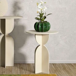 Tavolino da Salotto Bianco Crema Forma Rotondo Colore Ripiano Bianco 46x54x46h cm, Sfumatura Colore Struttura Crema - Inle