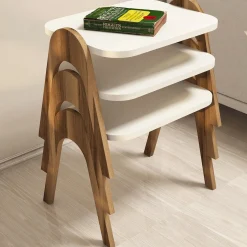 Tavolino da Salotto Bianco Crema Nero Adatto per Indoor/outdoor Effetto Pietra Forma Nuvola 62x48x100h cm, Colore Ripiano Bianco - Sefrou