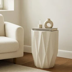 Tavolino da Salotto Bianco Crema Nero Adatto per Indoor/outdoor Effetto Pietra Forma Stella 46x60x46h cm, Colore Ripiano Bianco - Gala