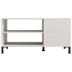 Tavolino da Salotto Bianco Crema Nero un Cassetto con Piedini 102x55x52h cm, 3 Vani - Salentina