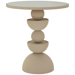 Tavolino da Salotto Bianco Crema Trasparente Forma Rotondo Colore Ripiano Trasparente 45x45x50h cm, Materiale Struttura in Vetro - Famefali