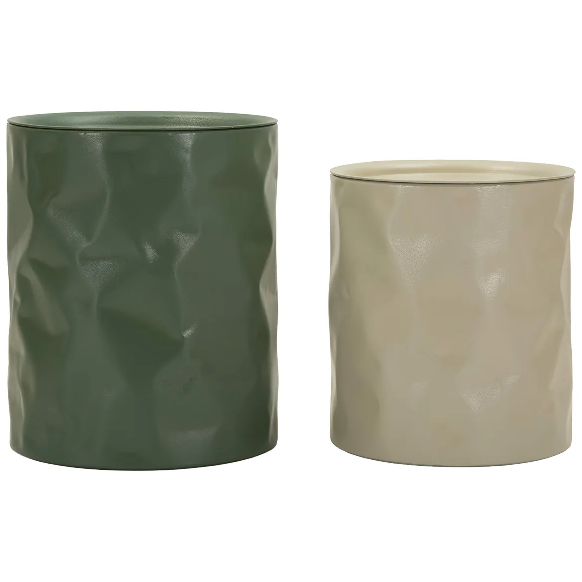 Tavolino da Salotto Bianco Crema Verde set da 2 Forma Rotondo 44x52x44h cm, Colore Ripiano Bianco - Ganomo