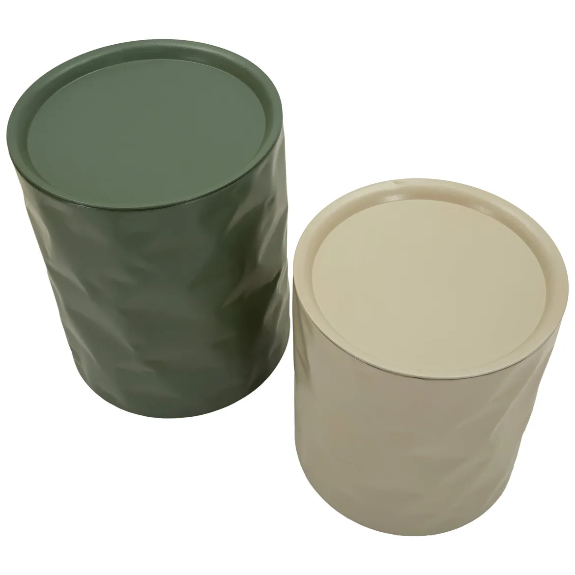 Tavolino da Salotto Bianco Crema Verde set da 2 Forma Rotondo 44x52x44h cm, Colore Ripiano Bianco - Ganomo