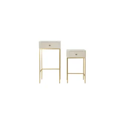 Tavolino da Salotto Bianco Crema oro 2 Cassetti Forma Quadrato 45x45x90h cm, Colore Ripiano Bianco - Dava