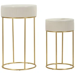 Tavolino da Salotto Bianco Crema oro set da 2 Forma Rotondo 50x50x90h cm, Colore Ripiano Bianco - Davapa