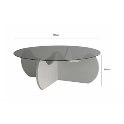 Tavolino da Salotto Bianco Effetto Fume Forma Rotonda 90x90x30h cm, Materiale Piano in Vetro - Willow