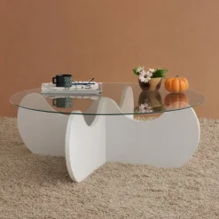 Tavolino da Salotto Bianco Effetto Fume Forma Rotonda 90x90x30h cm, Materiale Piano in Vetro - Willow